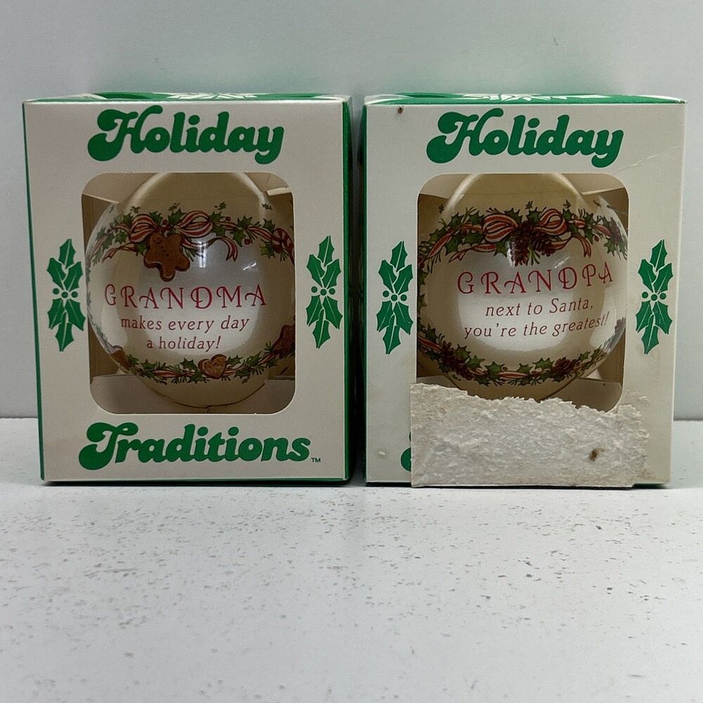 Vintage Christmas 1990 Holiday Traditions Ornament Grandma And Grandpa Bundle
